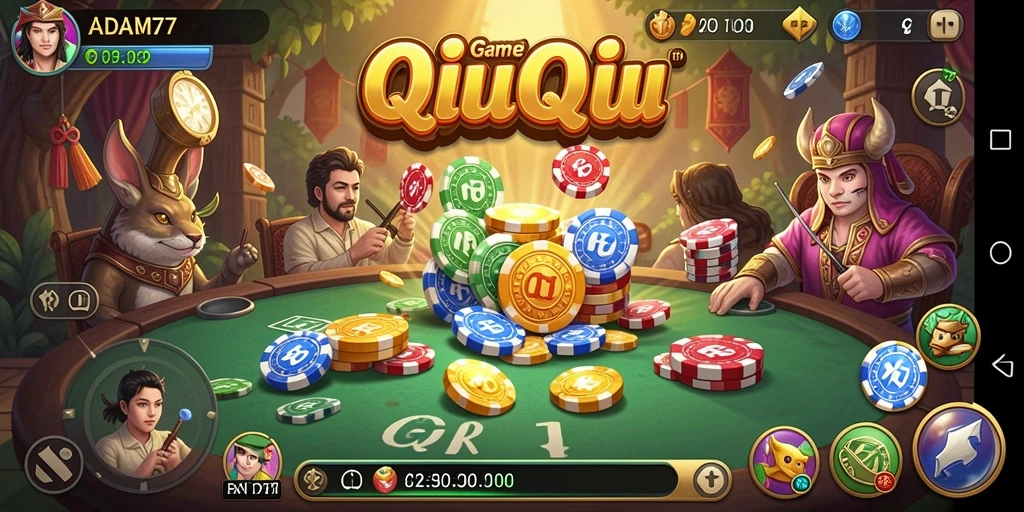 Tampilan gameplay ADAM77 yang seru dalam permainan QiuQiu.