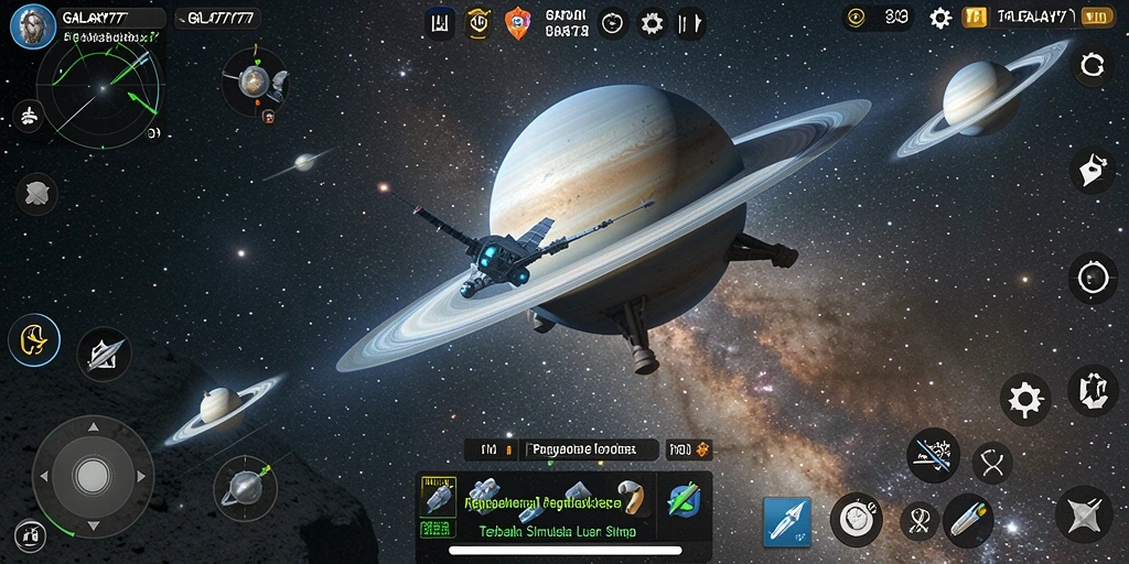 Tampilan gameplay menarik GALAXY77 di luar angkasa.