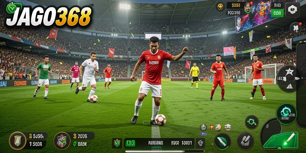 Tampilan gameplay sepak bola yang mendebarkan di JAGO368.