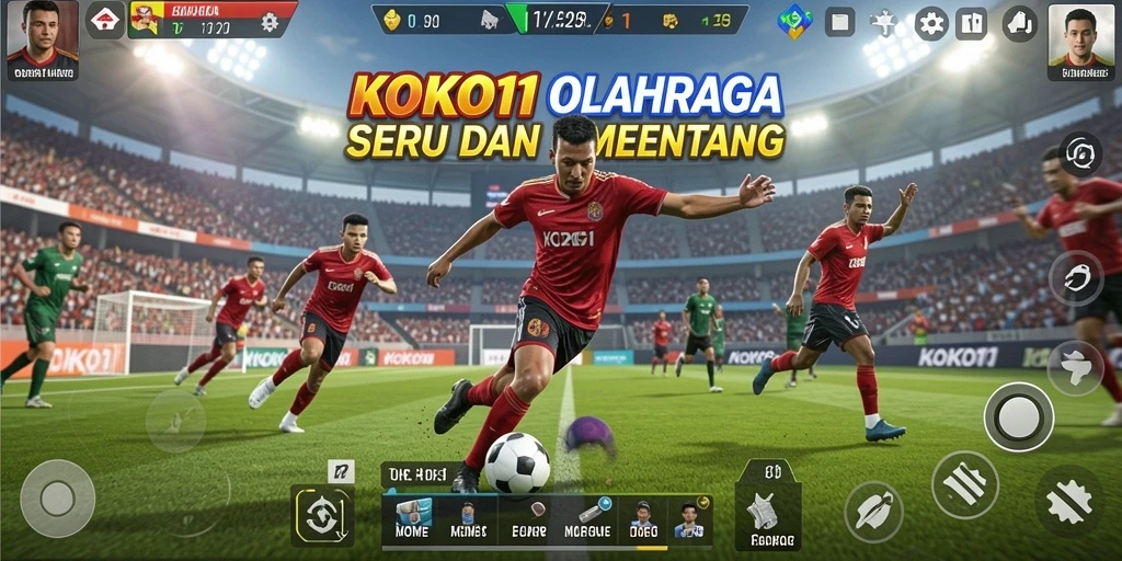 Tampilan gameplay seru dalam KOKO11 yang menampilkan aksi olahraga.