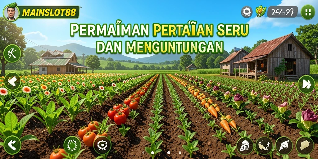 Tampilan screenshot MAINSLOT88 menampilkan ladang hijau yang subur dan aktivitas bertani.
