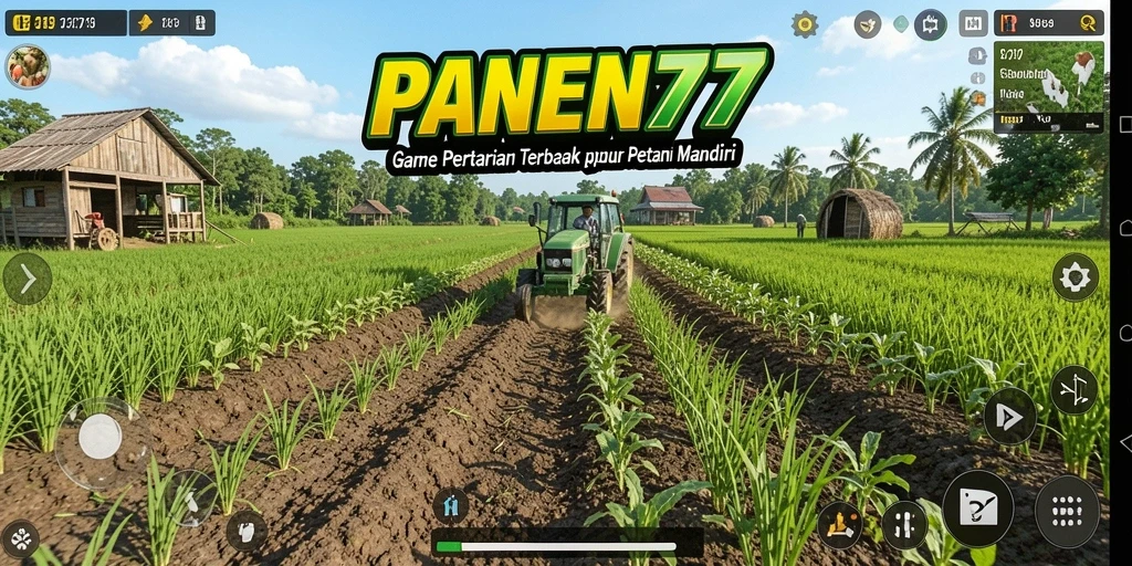 Screenshot utama PANEN77 menampilkan aktivitas bertani yang seru dan interaktif.