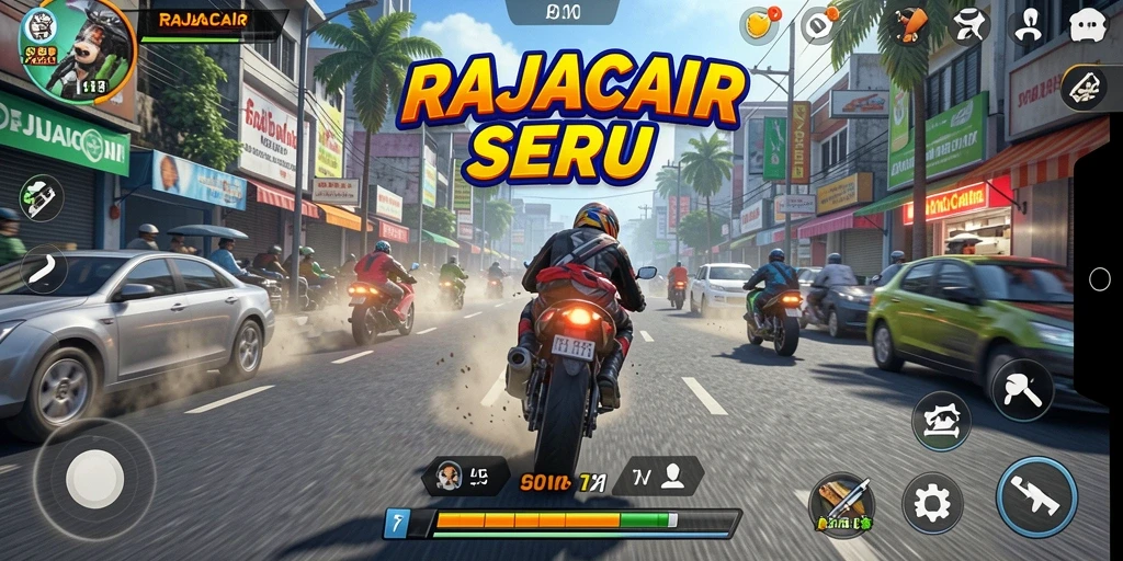 Tampilan gameplay RAJACAIR yang mendebarkan di trek balap motor.